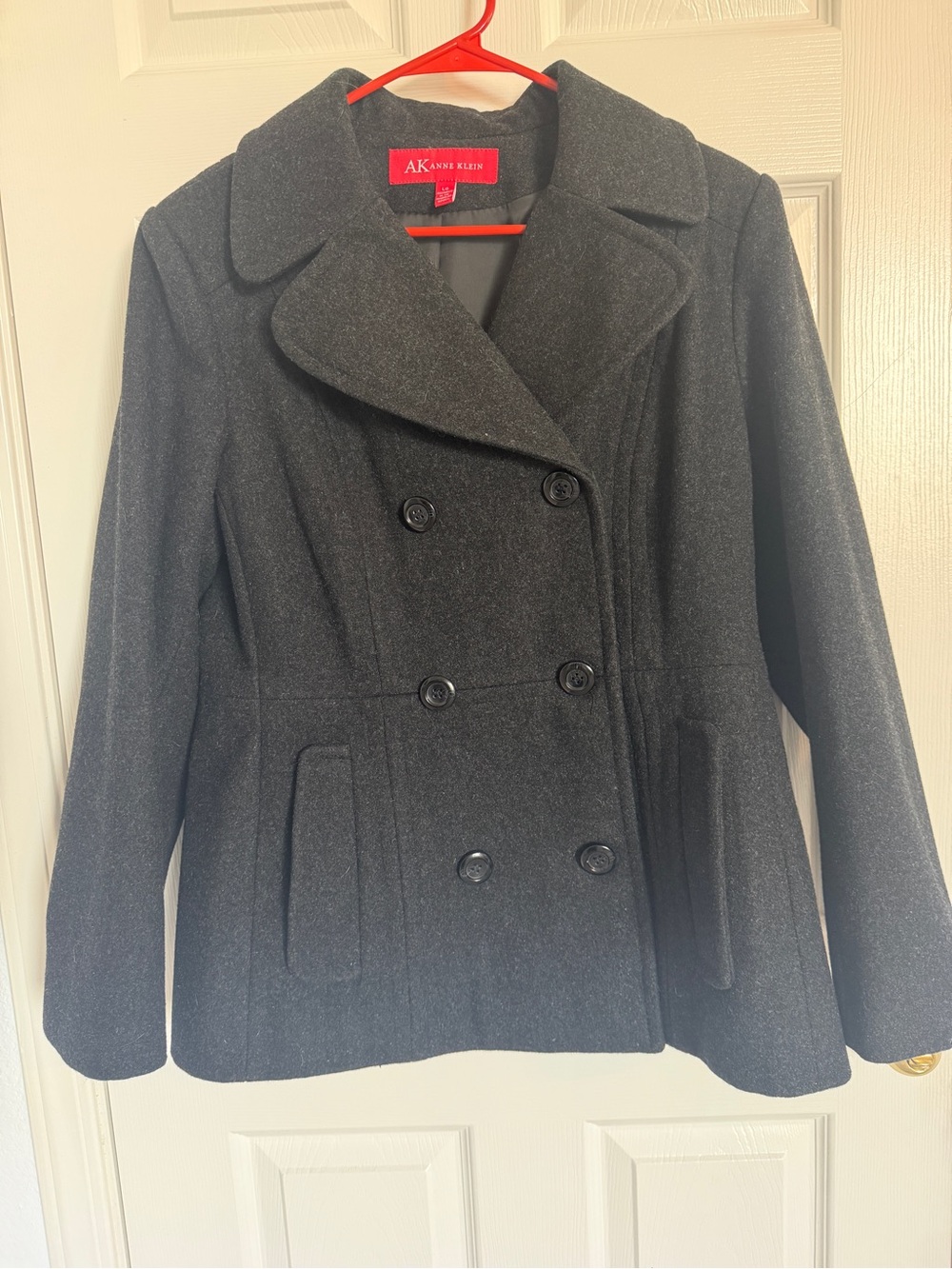 Anne‎ Klein Black Double-Breasted Wool Blend Peacoat